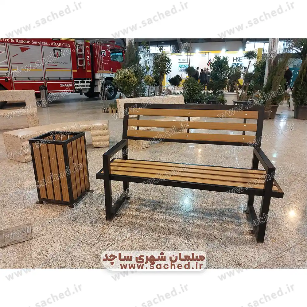 نیمکت و سطل زباله فلزی چوب پلاست خرید